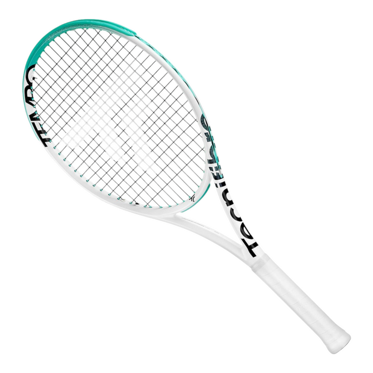 Raqueta de tenis Radach Sports Tecnifibre Tempo V2 255g en color blanco con detalles en verde azulado