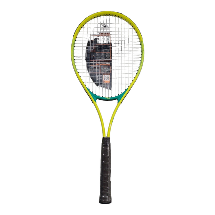 Raqueta de tenis Radach Sports Voit Sr Ace en color amarillo vibrante con detalles en verde y mango negro