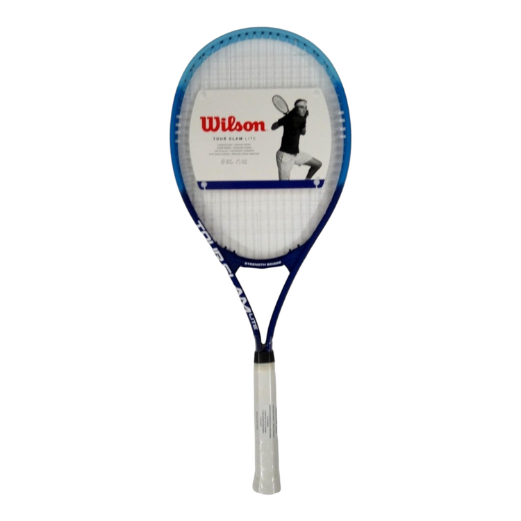 Raqueta de tenis Wilson Tour Slam Lite de Radach Sports, color azul, construcción de aluminio, encordada de fábrica.
