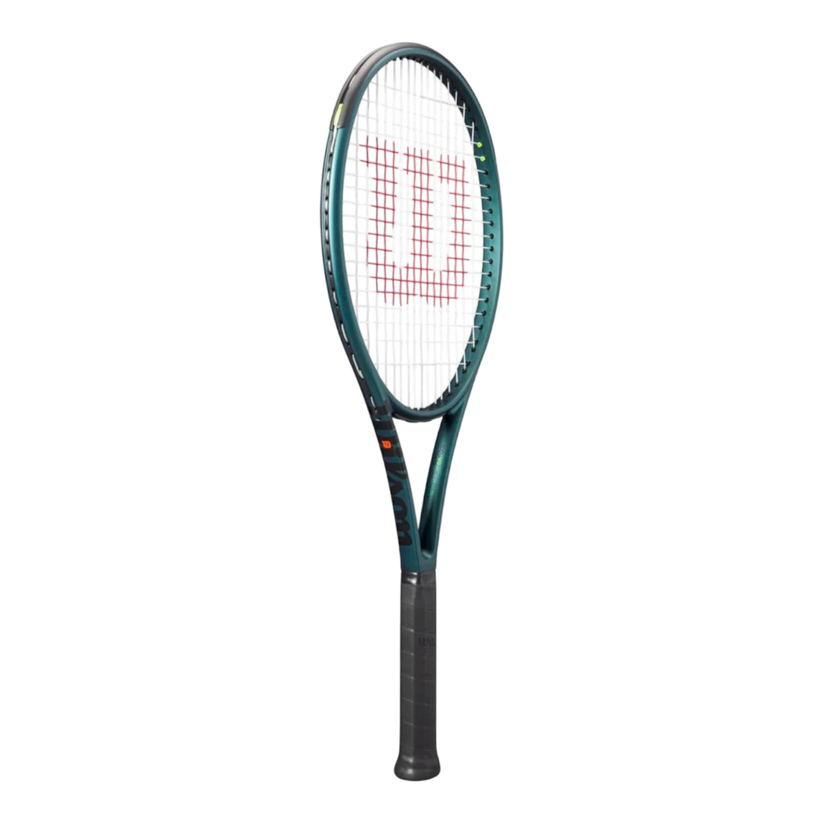 Raqueta de tenis Radach Sports Wilson Blade 100UL V9 en color verde esmeralda mate con detalles naranjas