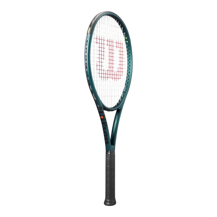 Raqueta de tenis Radach Sports Wilson Blade 100UL V9 en color verde esmeralda mate con detalles naranjas