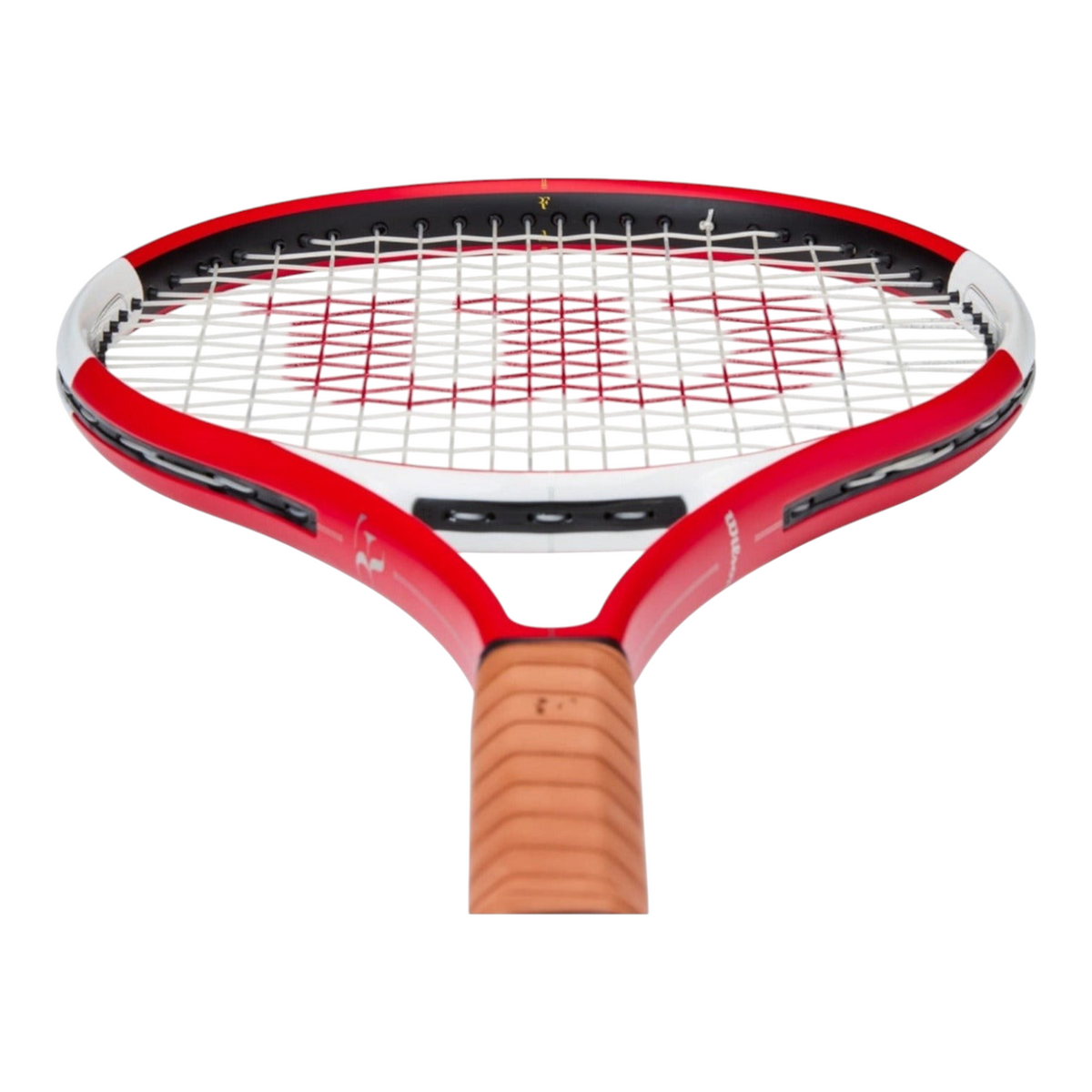 Raqueta de tenis Wilson RF 01 Pro Classic de Radach Sports en color rojo, blanco y negro con empuñadura de cuero