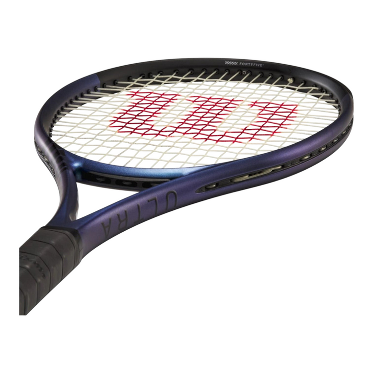Raqueta de tenis Radach Sports Wilson Ultra 100L V4 en color azul iridiscente con marco aerodinámico y fibra de carbono