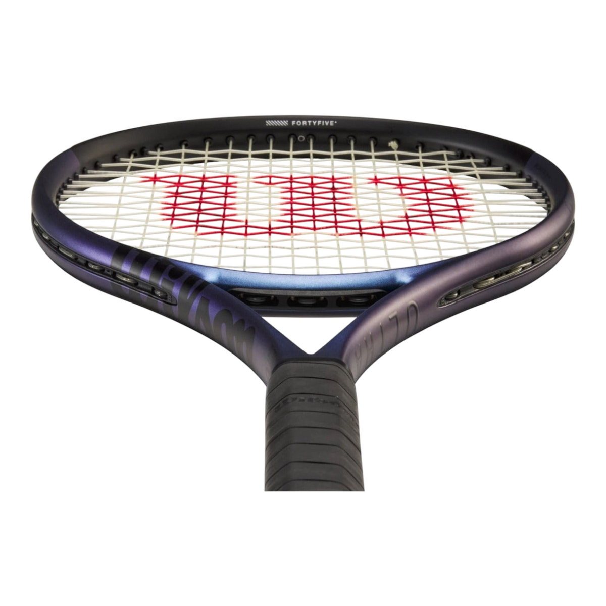 Raqueta de tenis Radach Sports Wilson Ultra 100L V4 en color azul iridiscente con marco aerodinámico y logo central