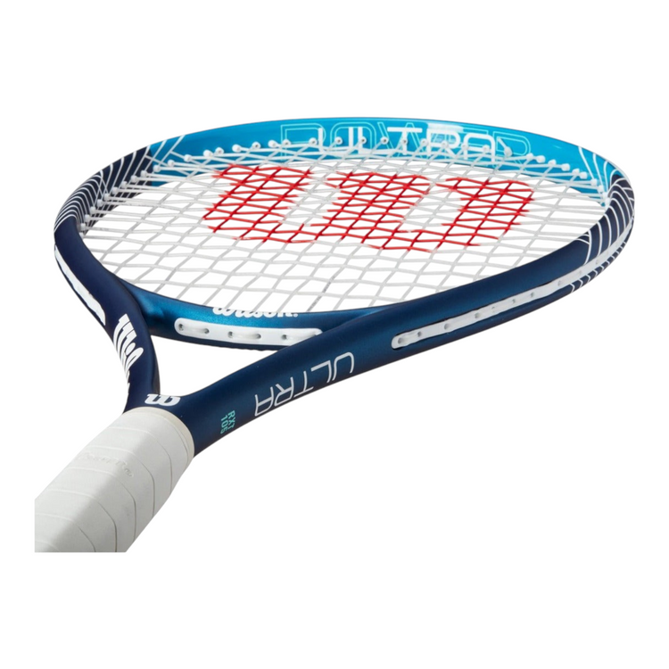 Raqueta de tenis Wilson Ultra Power 105 RXT de Radach Sports en azul y blanco con patrón de encordado 16x19