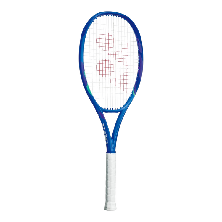 Raqueta de tenis Radach Sports Yonex Ezone 100 2025 en color azul Blast con diseño isométrico y empuñadura blanca