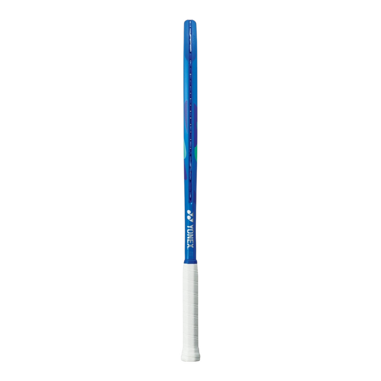 Raqueta de tenis Radach Sports Yonex Ezone 100L 2025 en color azul Blast Blue con empuñadura blanca, vista lateral