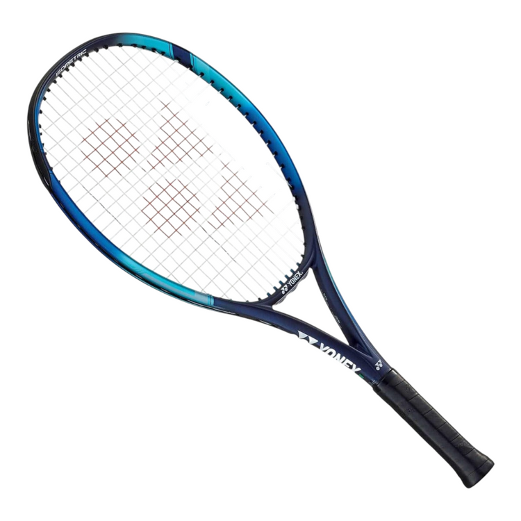 Raqueta de tenis Yonex Ezone 25 de grafito para niños de 9 a 10 años en color azul y negro de Radach Sports