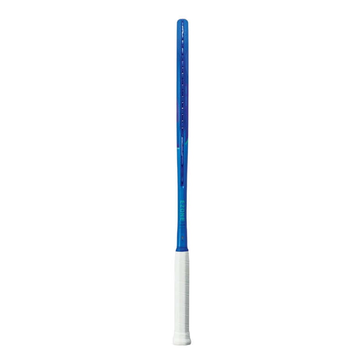 Raqueta de tenis Radach Sports Yonex Ezone 98 2025 en color azul Blast con empuñadura blanca, vista de perfil