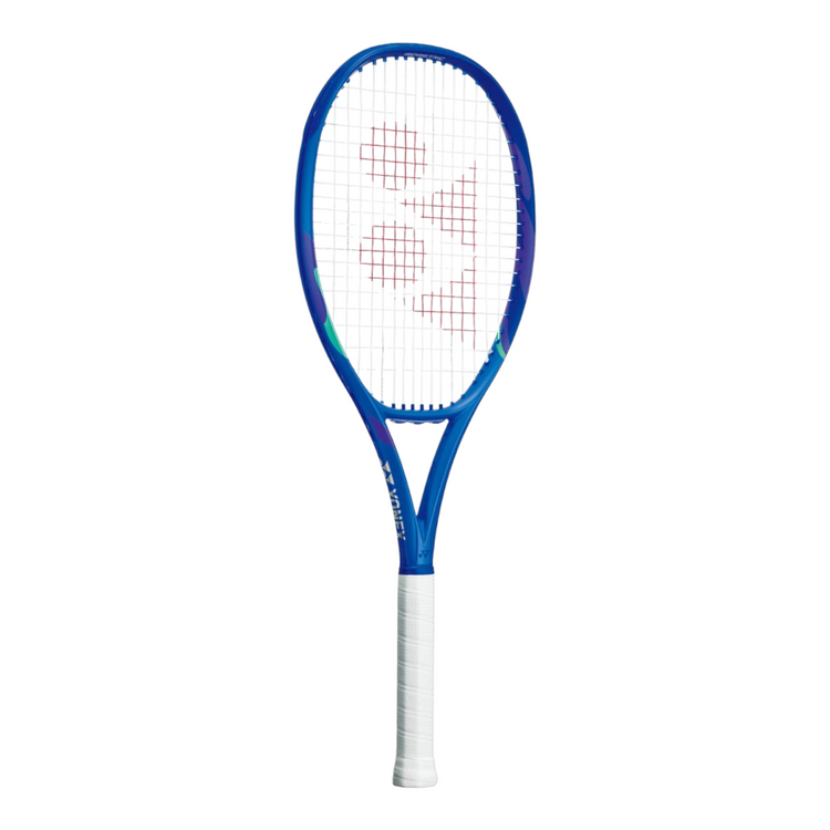 Raqueta de tenis Radach Sports Yonex Ezone 100L 2025 en color azul Blast con empuñadura blanca y diseño isométrico.
