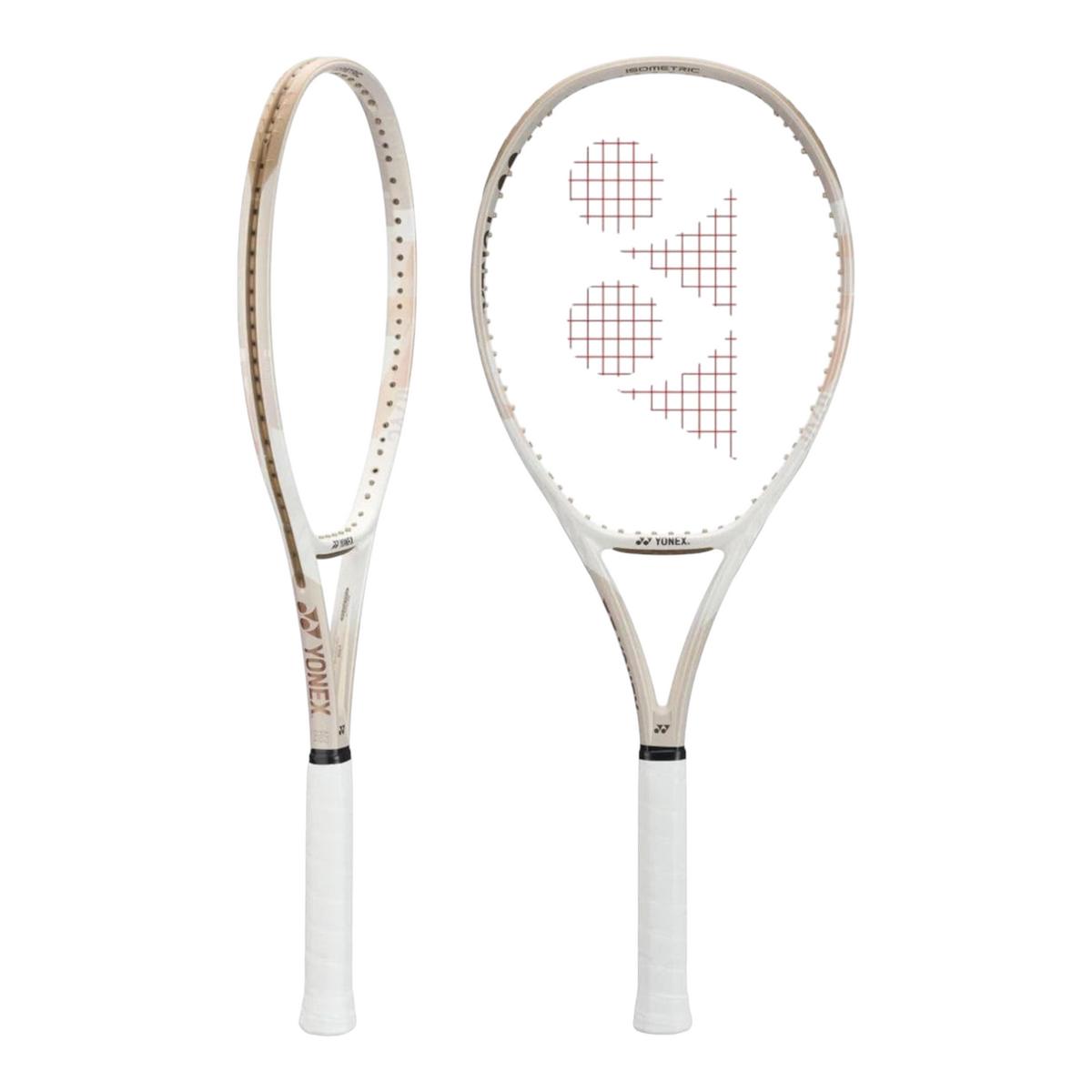 Raqueta de tenis Radach Sports Yonex Vcore 98 color arena beige con diseño aerodinámico e isométrico