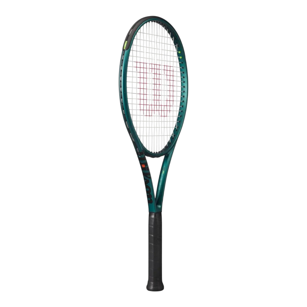 Raqueta de tenis Radach Sports Wilson Blade 100 V9 en color verde esmeralda mate con detalles en naranja