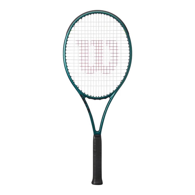 Raqueta de tenis Radach Sports Wilson Blade 100 V9 en color verde esmeralda mate con detalles en naranja