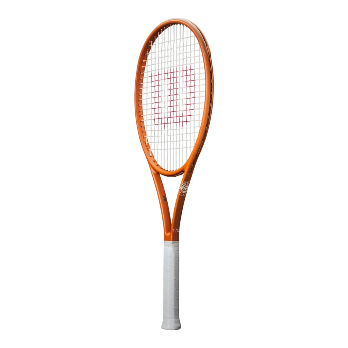 Raqueta de tenis Wilson Blade 98 V9 Roland Garros 2025 de Radach Sports con marco naranja y patrón 16x19