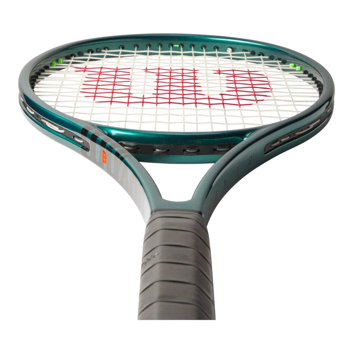 Raqueta de tenis Radach Sports Wilson Blade Pro 98 V9 en color verde esmeralda con patrón de encordado 16x19