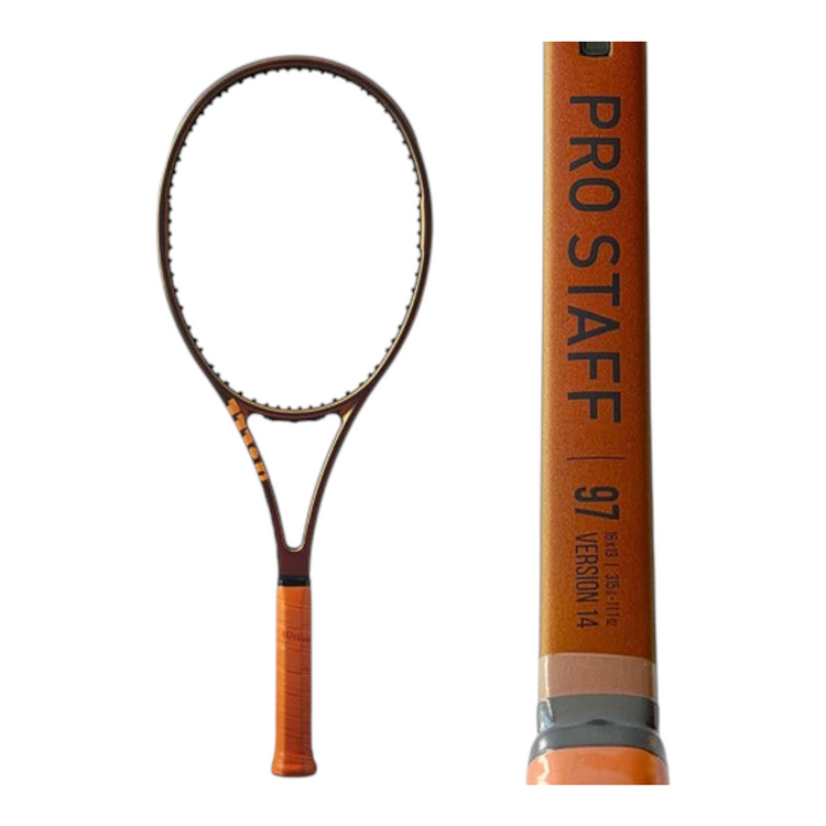 Raqueta de tenis Wilson Pro Staff 97 V14 de Radach Sports en color bronce con marco de grafito y diseño elegante