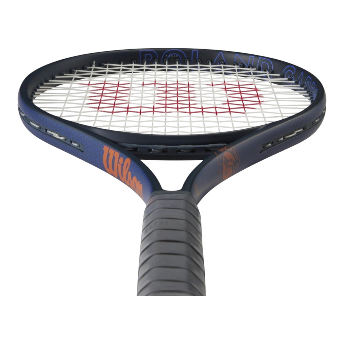 Raqueta Wilson Shift 99 V1 Roland-Garros 2025 de Radach Sports en color azul oscuro con detalles en naranja y logo