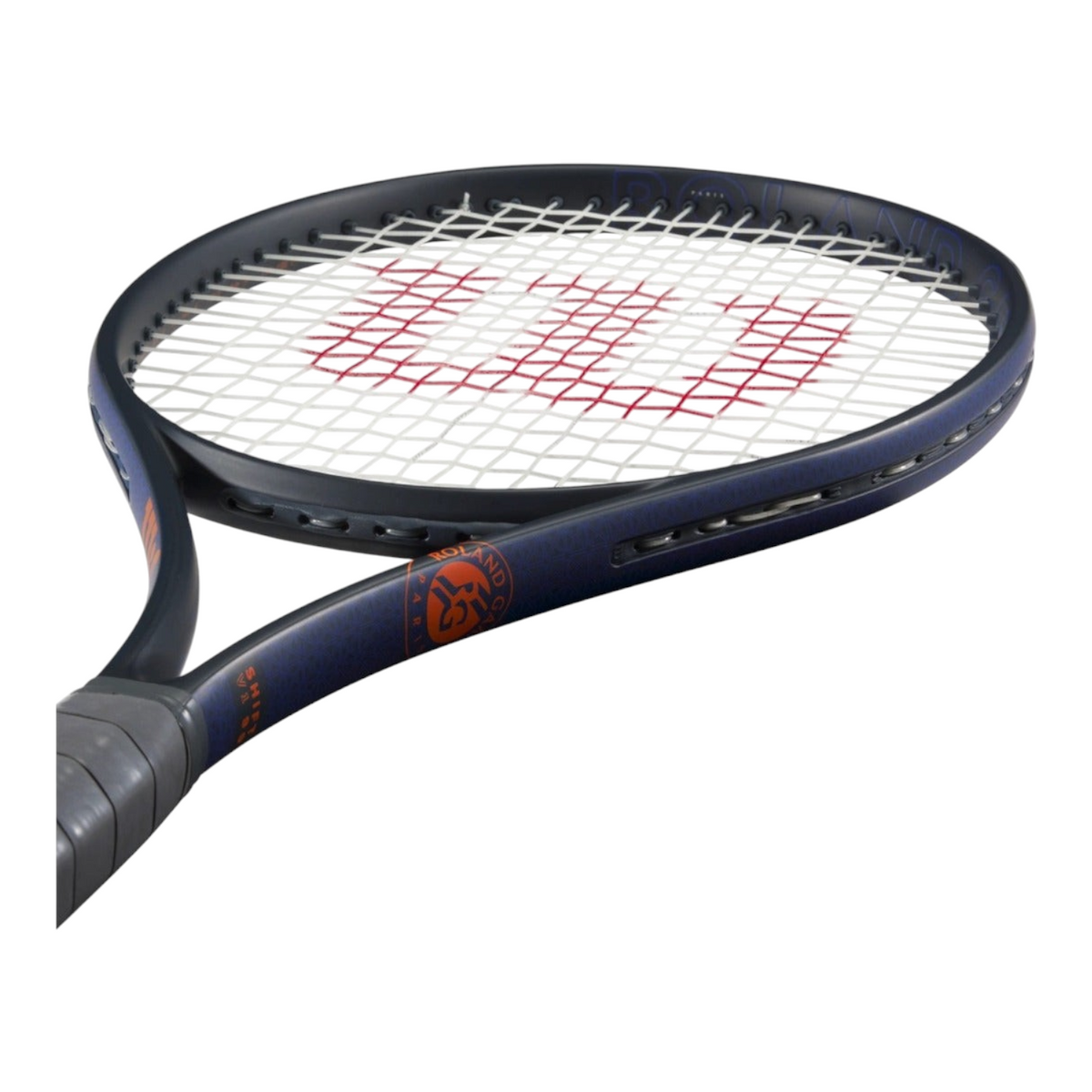 Raqueta de tenis Wilson Shift 99 V1 Roland-Garros 2025 de Radach Sports en color azul oscuro con detalles naranjas