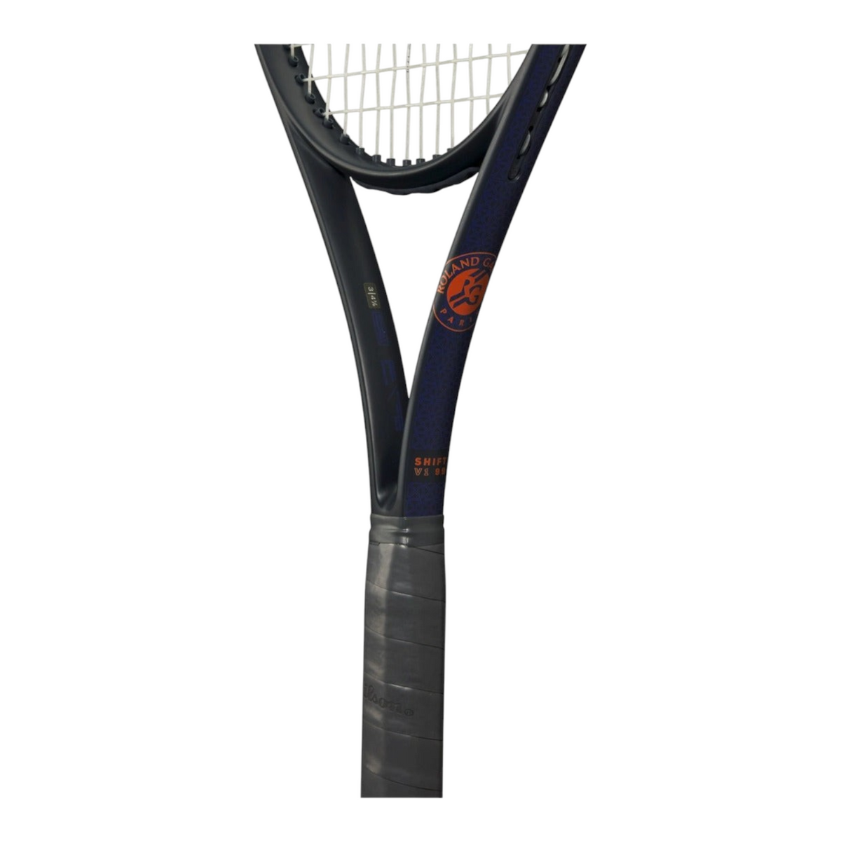 Raqueta de tenis Radach Sports Wilson Shift 99 V1 Roland-Garros 2025 en color azul oscuro con detalles naranjas