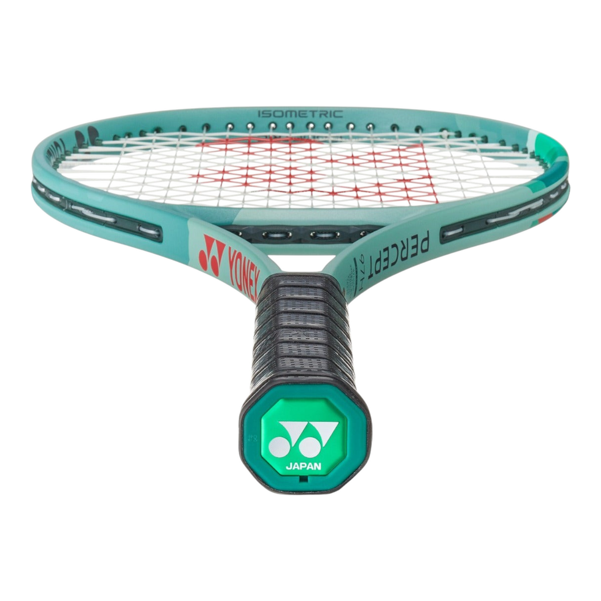 Raqueta de tenis Radach Sports Yonex Percept 97H en color verde oliva con detalles en fucsia y empuñadura negra
