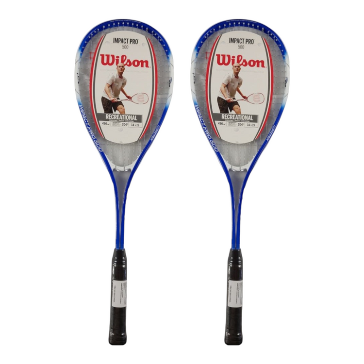 Pack de 2 raquetas de squash Radach Sports Wilson Impact Pro 500 de aluminio en color azul para principiantes