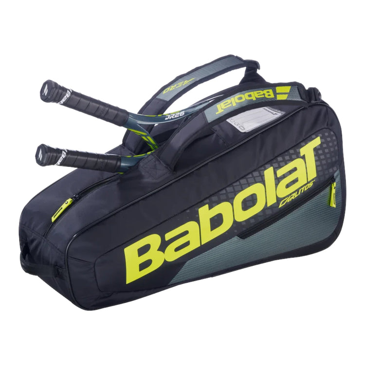 Raquetero Babolat RH Carlitos Junior 2026 negro y amarillo con raquetas, disponible en Radach Sports