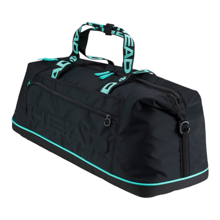 Raquetero Radach Sports Head Coco Duffle negro y verde azulado con correas con logo y compartimentos para raquetas