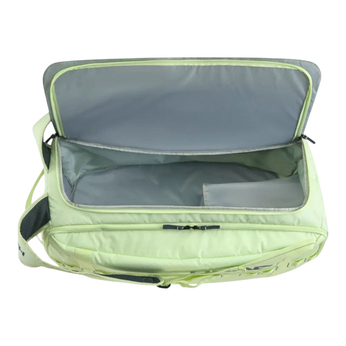 Raquetero Head Pro Duffle Bag L de Radach Sports en color verde claro con compartimento principal abierto