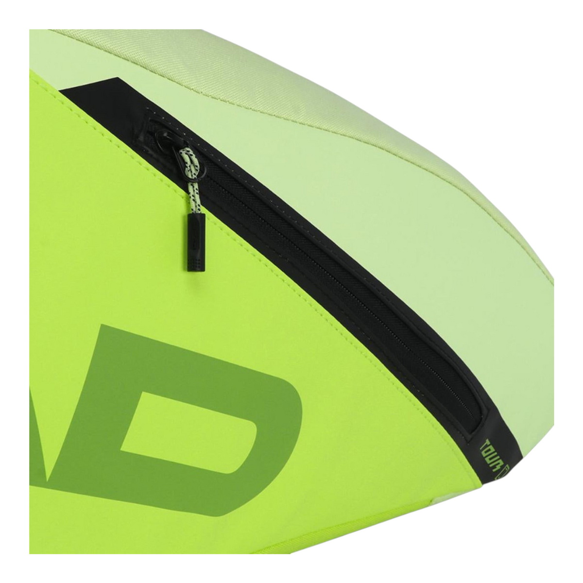 Detalle del raquetero Radach Sports HEAD Tour Extreme L en color verde fosforescente con cremallera negra