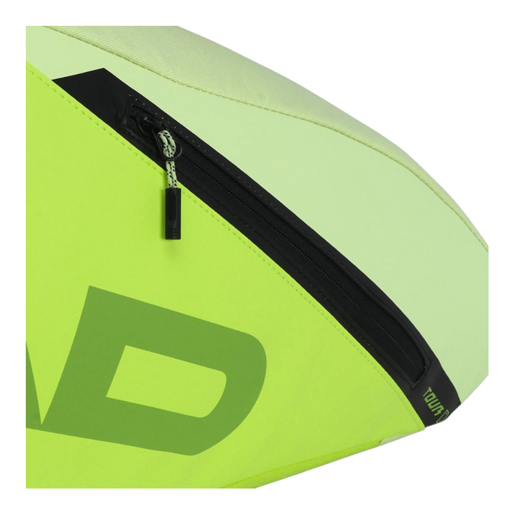 Detalle del raquetero Radach Sports HEAD Tour Extreme L en color verde fosforescente con cremallera negra