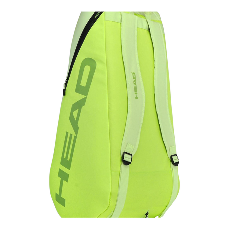 Raquetero Radach Sports HEAD Tour Extreme L color verde fosforescente con correas de mochila y logo estampado
