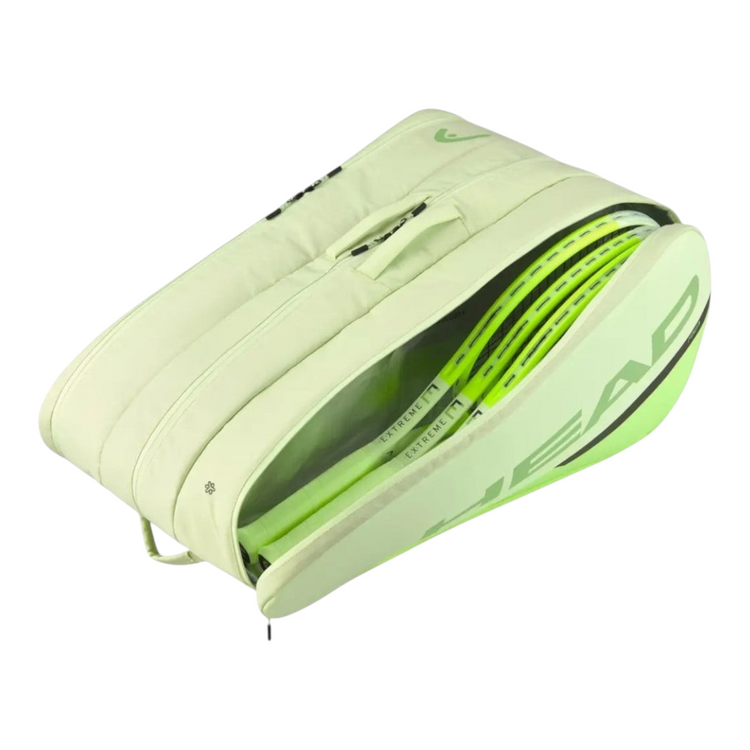 Raquetero Radach Sports Head Tour XL Extreme en color verde fosforescente con capacidad para 15 raquetas y diseño acolchado