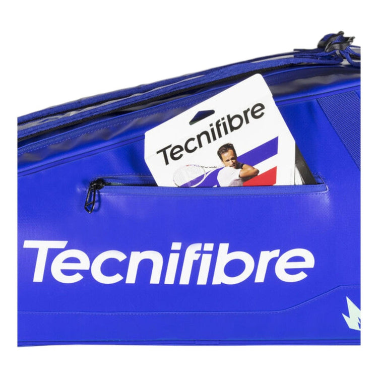 Raquetero Radach Sports Tecnifibre Tour Endurance azul con bolsillo frontal y logo blanco para 12 raquetas