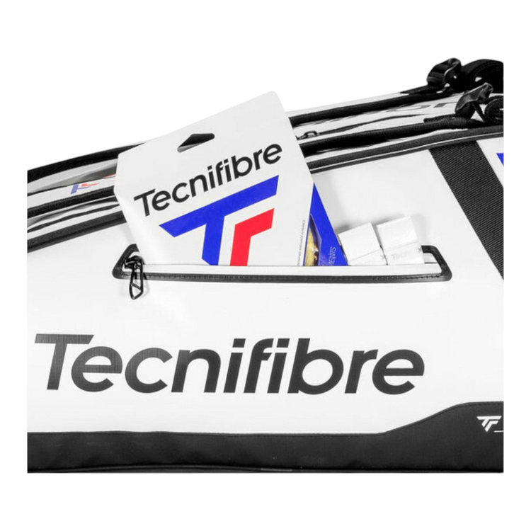 Raquetero Radach Sports Tecnifibre Tour Endurance blanco con bolsillo lateral para accesorios y logo visible