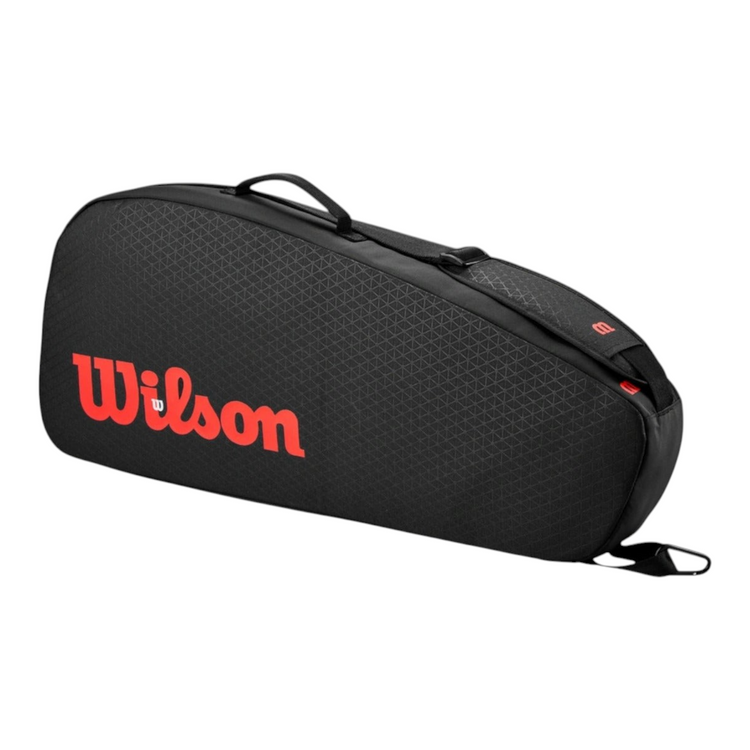 Raquetero Radach Sports Wilson Clash V3 negro y rojo con patrón triangular y capacidad para tres raquetas