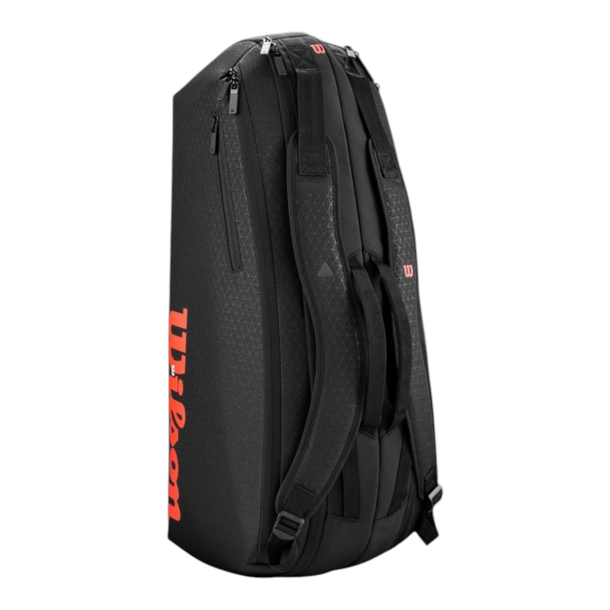 Raquetero Radach Sports Wilson Clash V3 6pk negro con detalles en rojo, correas ajustables y diseño de triángulos