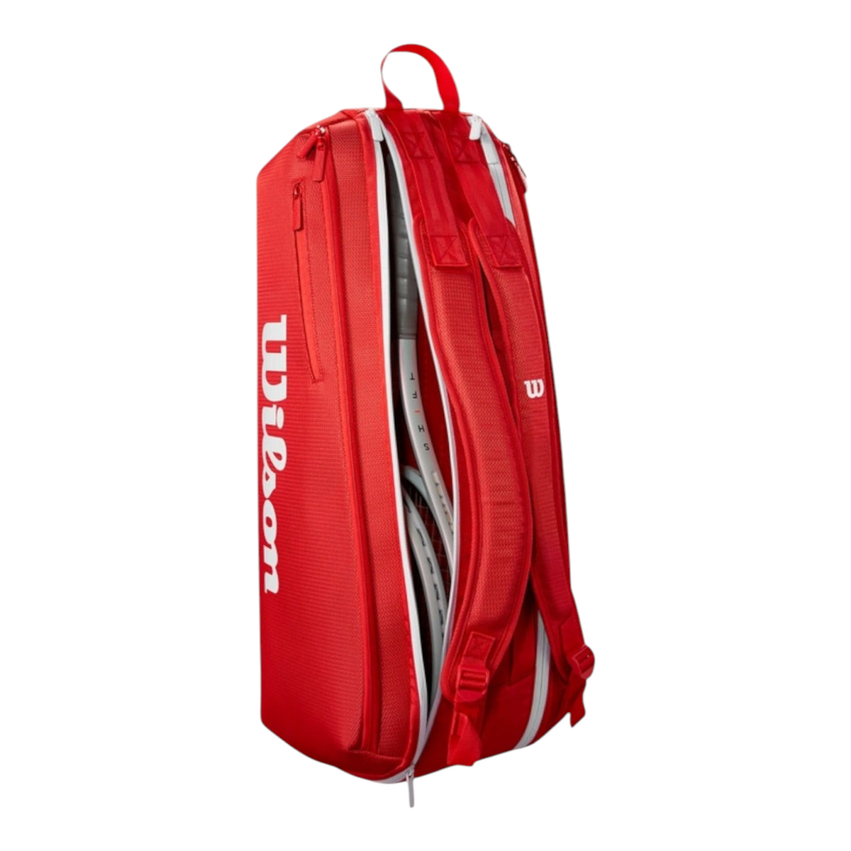 Raquetero Radach Sports Wilson Super Tour rojo para 6 raquetas con correas acolchadas y compartimentos organizados