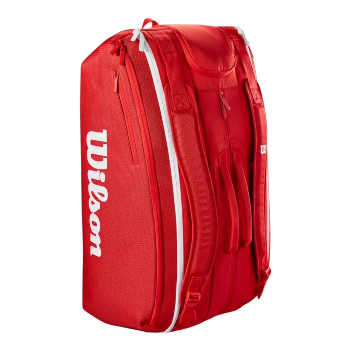 Raquetero Radach Sports Wilson Super Tour 15pk rojo con compartimentos térmicos y correas acolchadas tipo mochila