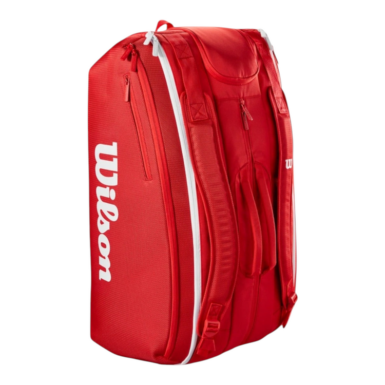 Raquetero Radach Sports Wilson Super Tour 15pk rojo con compartimentos térmicos y correas acolchadas tipo mochila