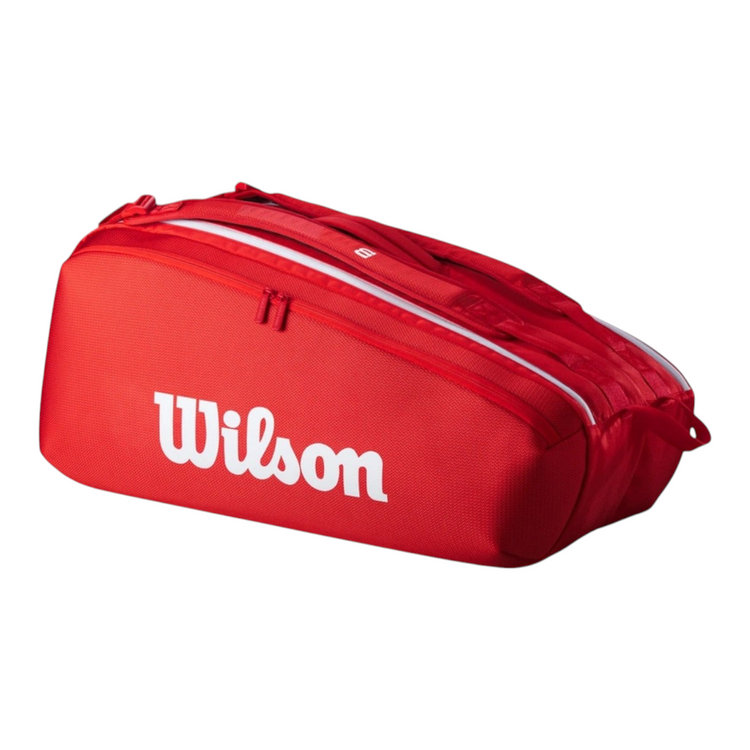 Raquetero Radach Sports Wilson Super Tour rojo para 9 raquetas con compartimento térmico y correas acolchadas