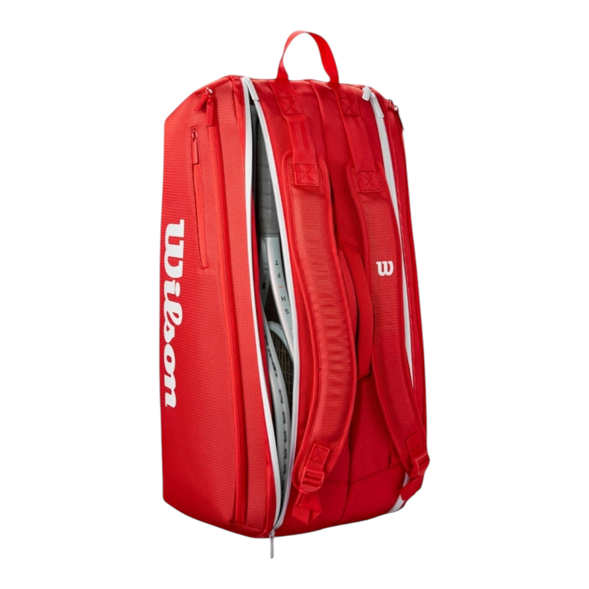 Raquetero Radach Sports Wilson Super Tour rojo para 9 raquetas con correas acolchadas y compartimento térmico