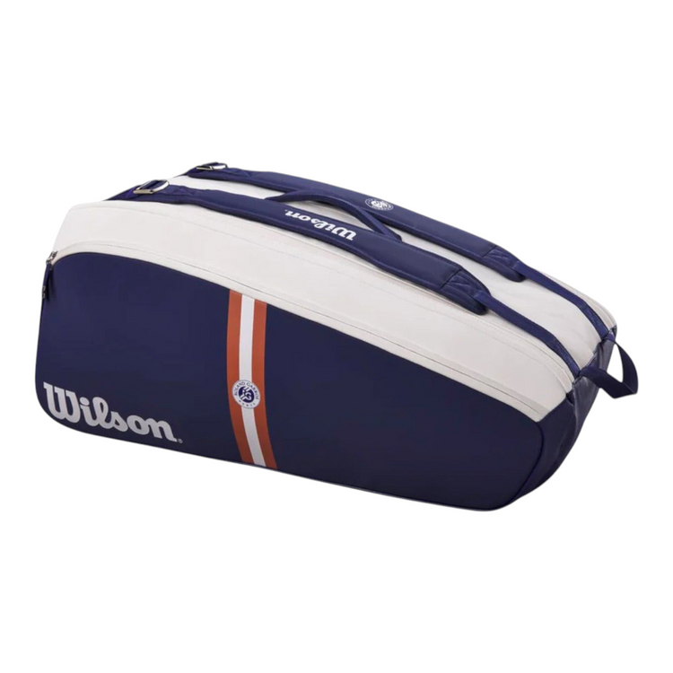 Raquetero Radach Sports Wilson Roland Garros Super Tour para 9 raquetas en azul y blanco con detalles térmicos