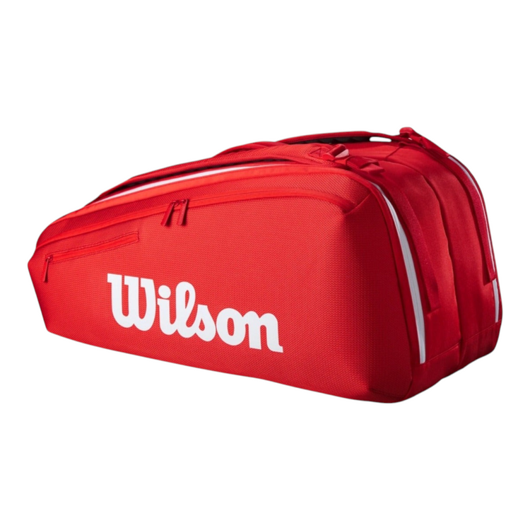 Raquetero Radach Sports Wilson Super Tour rojo para 9 raquetas con compartimento térmico y correas acolchadas
