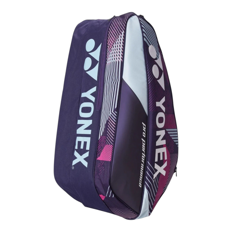 Raquetero Radach Sports Yonex Pro 9 raquetas en color uva con diseño geométrico y compartimentos térmicos