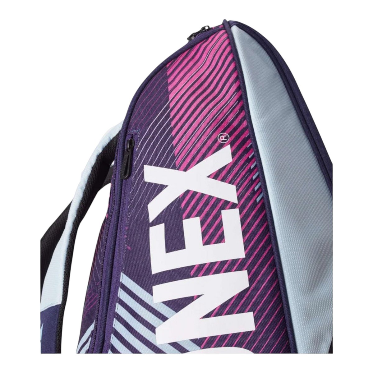 Raquetero Radach Sports Yonex Pro color uva con diseño de rayas y logo blanco para 9 raquetas