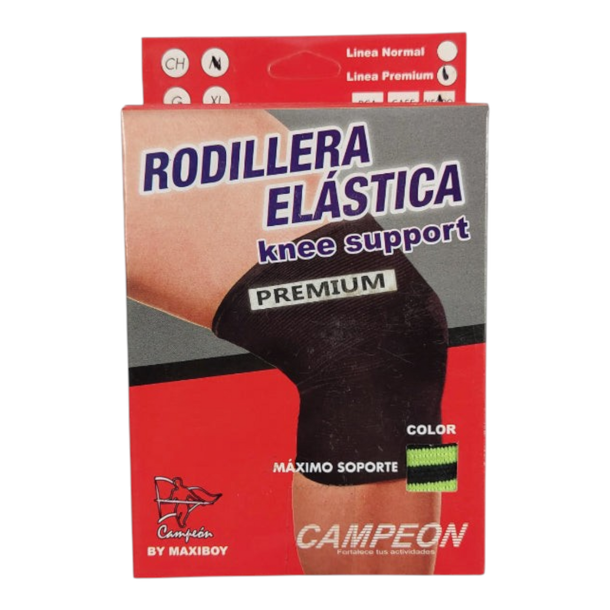 Empaque de rodillera elástica Radach Sports Campeón en color negro con soporte reforzado para uso deportivo