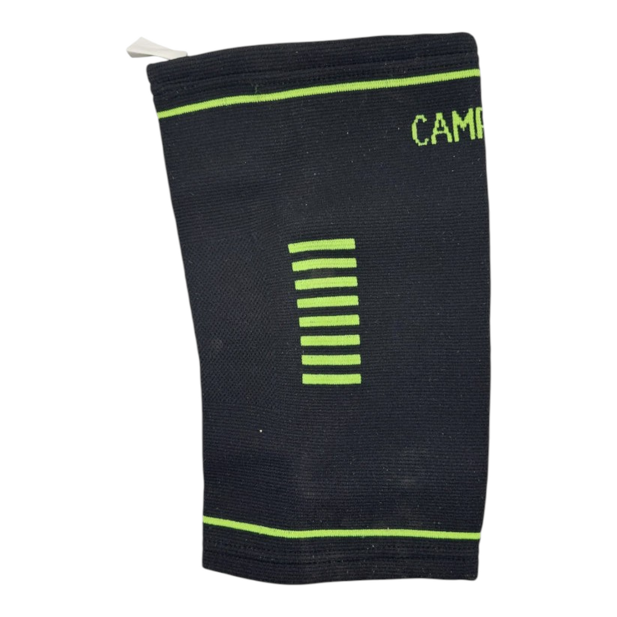Rodillera elástica Radach Sports color negro con detalles en verde neón para soporte deportivo y compresión