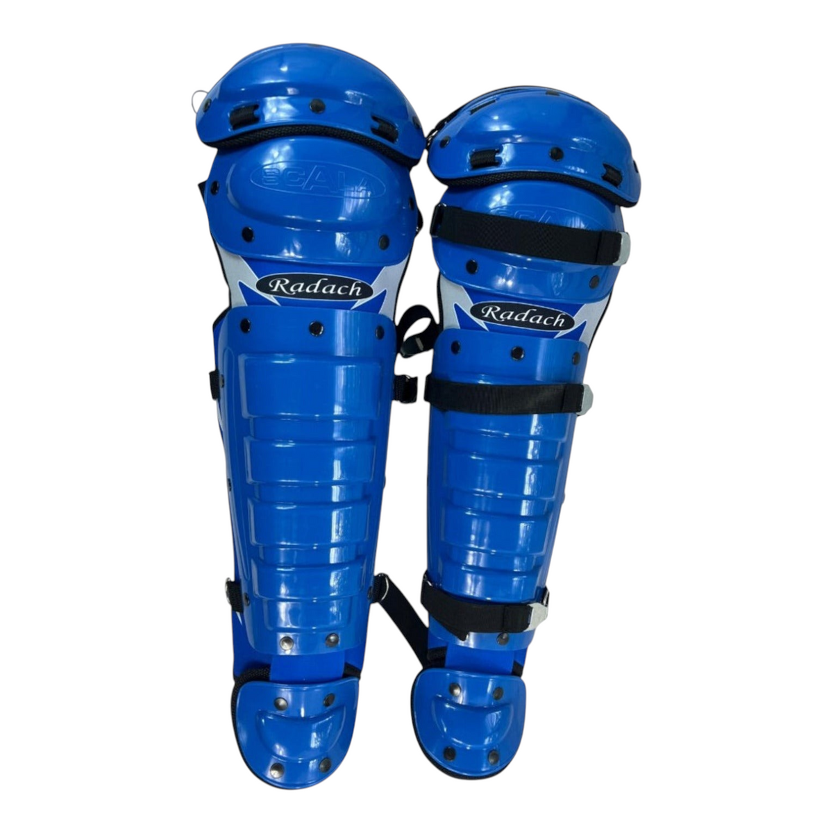 Rodilleras de catcher Radach Sports para adulto en color azul rey con diseño ergonómico y correas de ajuste seguro