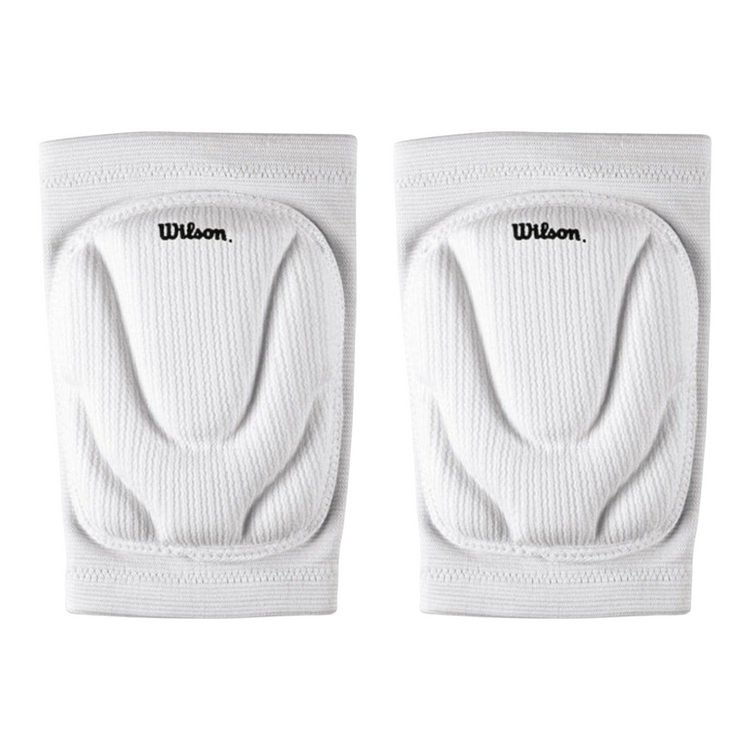 Par de rodilleras de voleibol blancas marca Wilson con acolchado protector, disponibles en Radach Sports