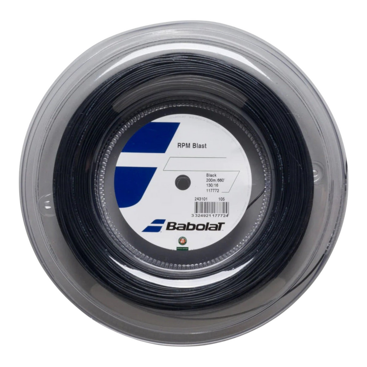 Rollo de cuerda negra Babolat RPM Blast 1.30mm de monofilamento octogonal para mayor efecto en Radach Sports